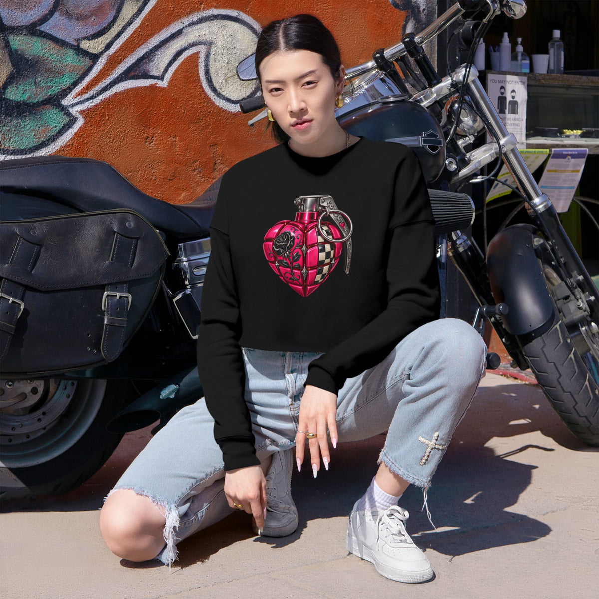 Heart Grenade Women's Cropped Graphic Sweatshirt