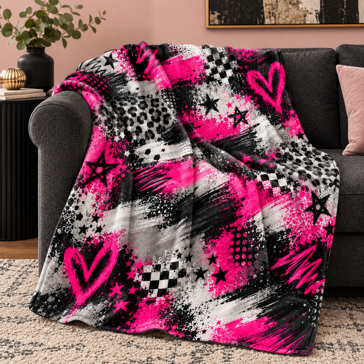 Hot Pink Graffiti Crush Blanket