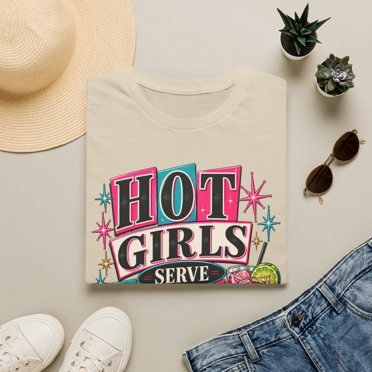 Hot Girls Serve Cold Drinks Graphic Tee