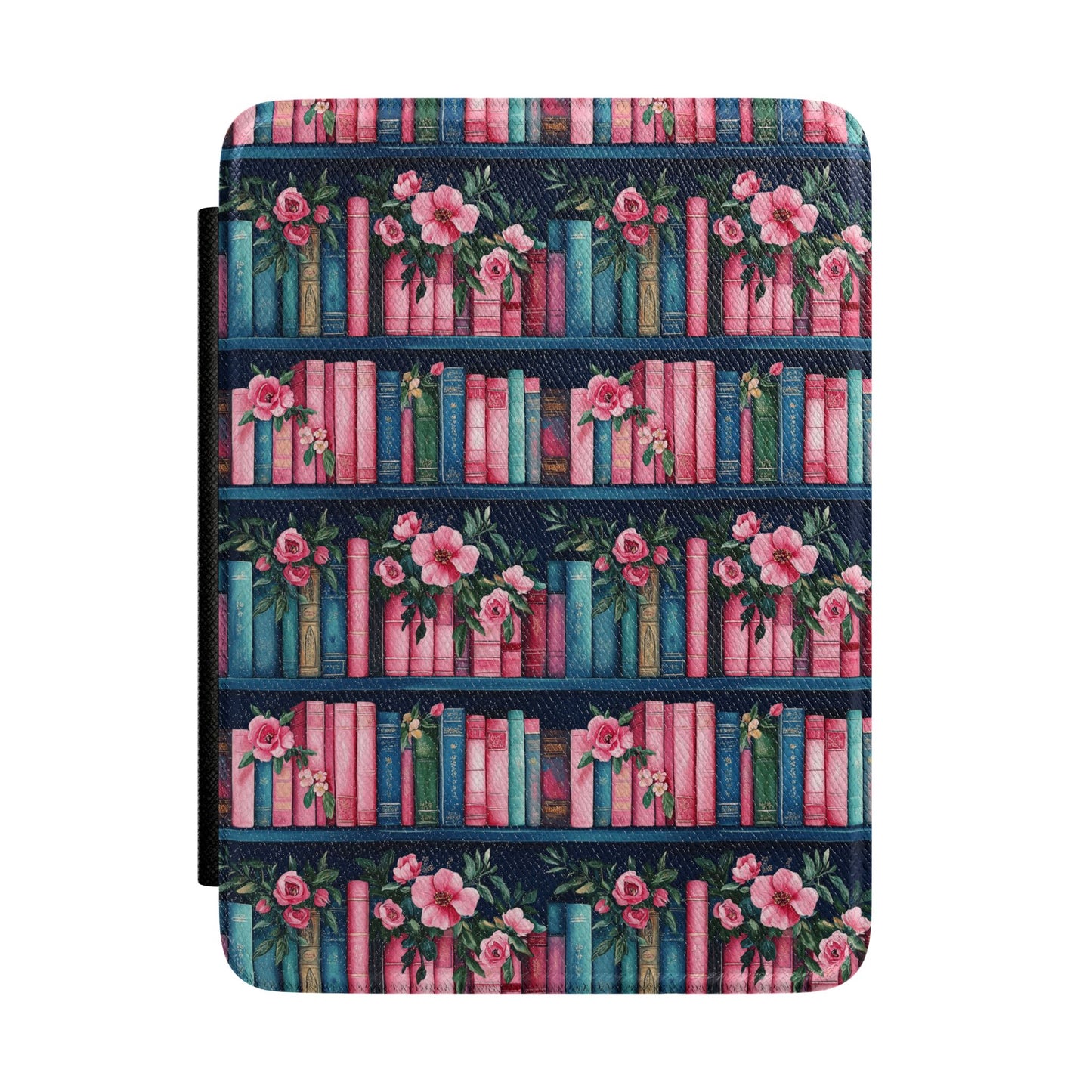 Floral Bookshelf Kindle Case — Vintage Pink & Teal E-Reader Cover