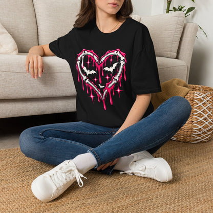 Bats and Skeleton Bones Heart Graphic Tee
