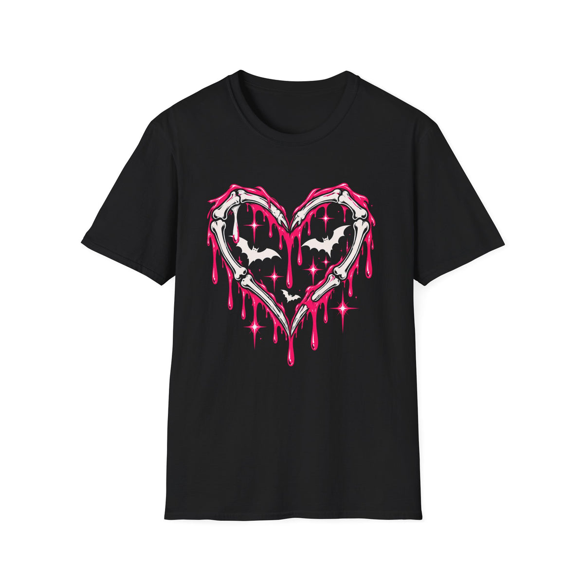 Bats and Skeleton Bones Heart Graphic Tee