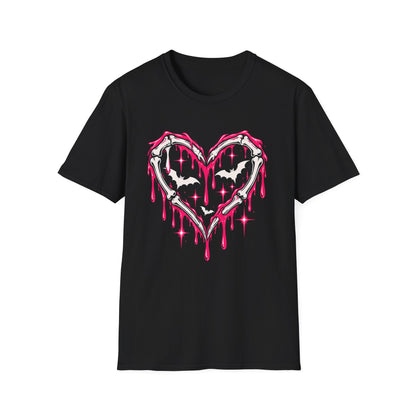 Bats and Skeleton Bones Heart Graphic Tee