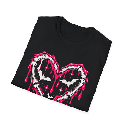Bats and Skeleton Bones Heart Graphic Tee