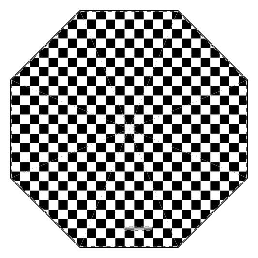 Black and White Checkered Semi-Automatic Foldable Umbrella