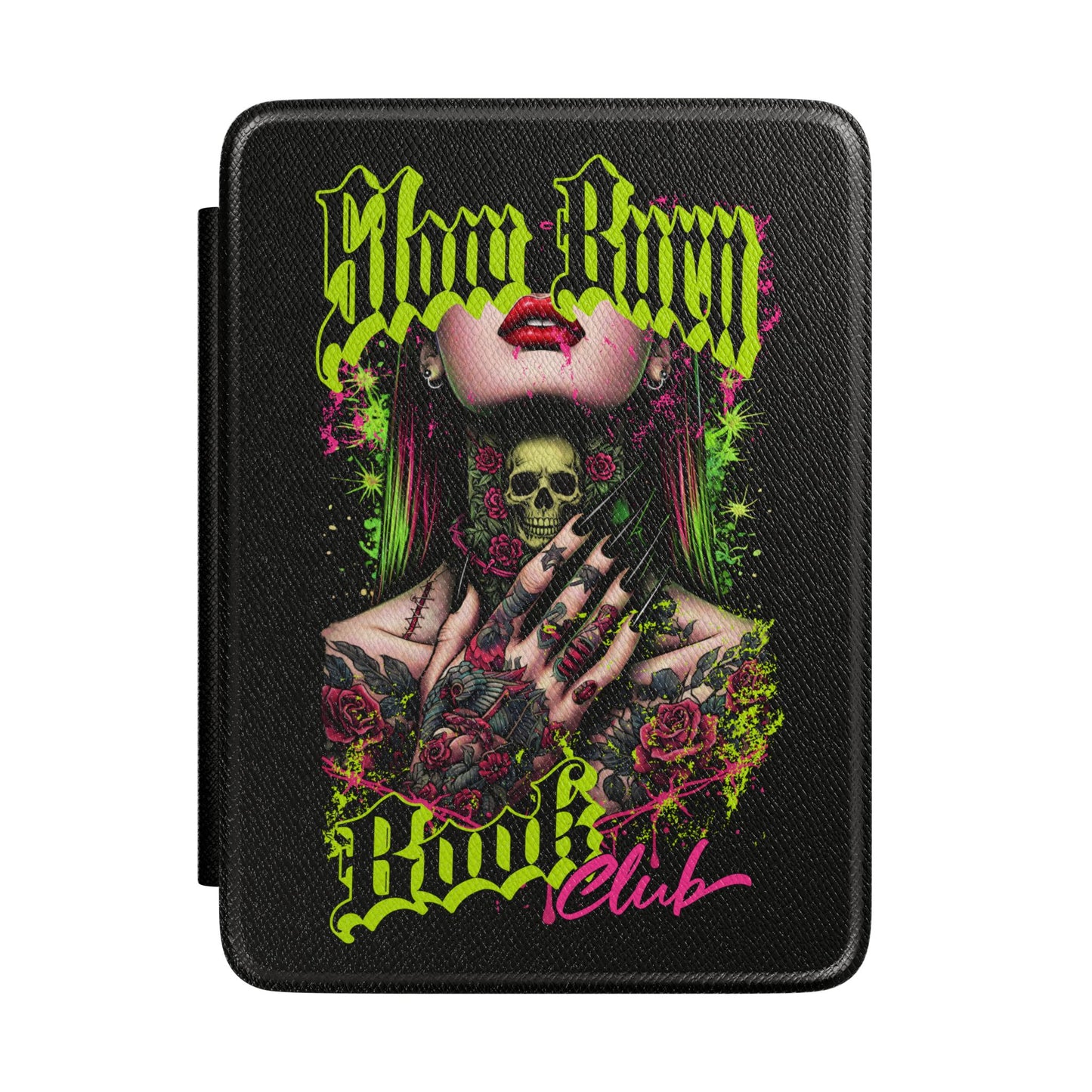 Kindle Case — "Slow Burn Book Club" Gothic Neon Skull Floral Ebook Cover