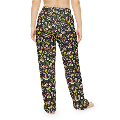 WASABI WHISKERS Women's Pajama Pants — Cozy Siamese Cat Sushi Pattern Lounge Pants