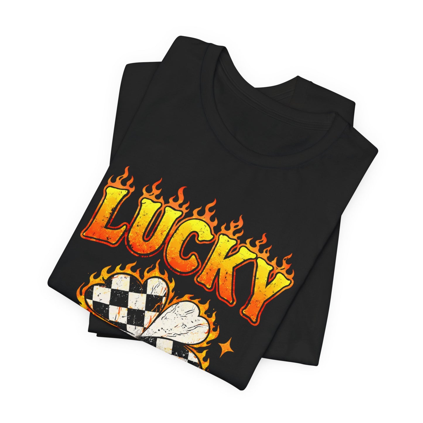 LUCKY Flame Clover T-Shirt — Retro Flame Graphic Tee