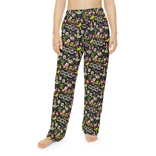 WASABI WHISKERS Women's Pajama Pants — Cozy Siamese Cat Sushi Pattern Lounge Pants