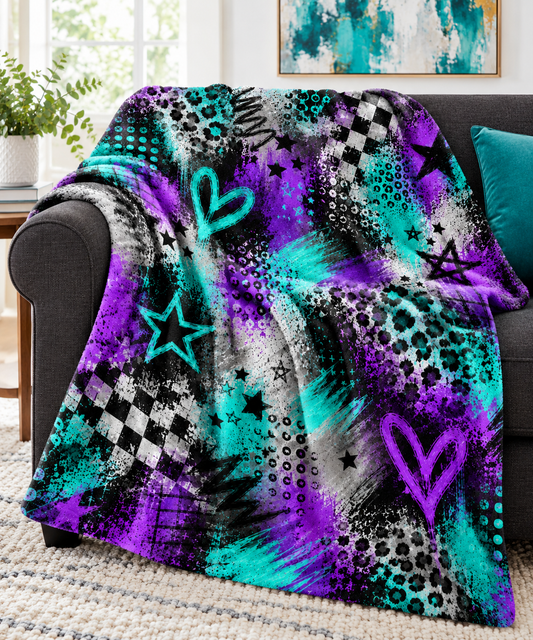Purple and Teal Graffiti Crush Blanket