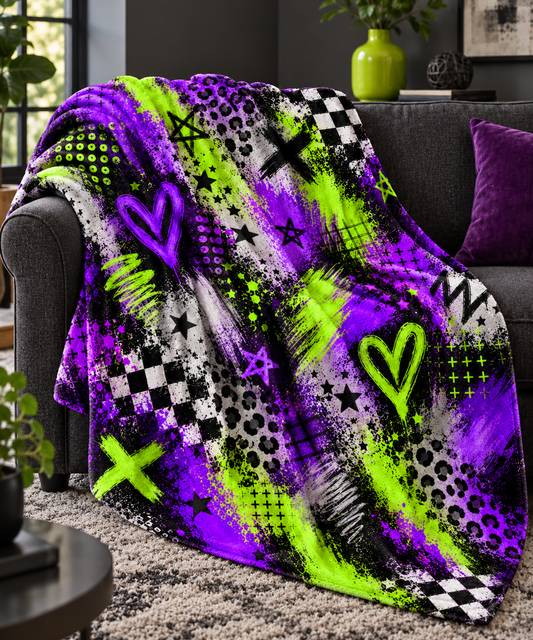 Purple and Lime Green Graffiti Crush Blanket